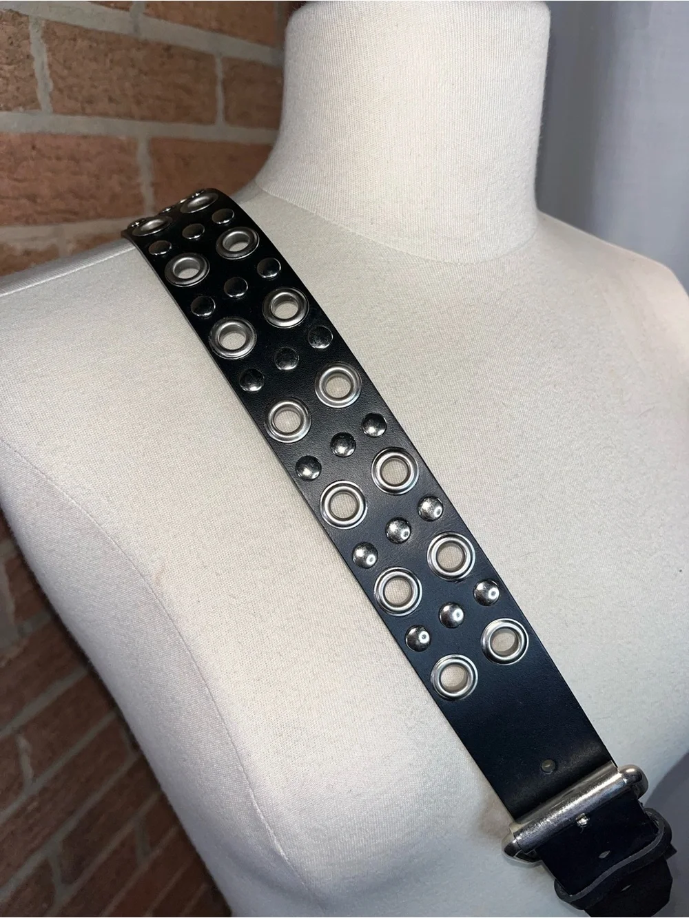 NWT Black Double Grommet Studded Belt XL 38-42 Waist Punk Y2K Emo Goth unisex